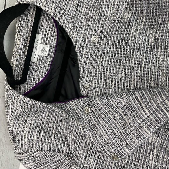 🍁 Liz Claiborne Tweed Blazer Lined Coat Jacket sz L Two Snap Neck Closure - Picture 5 of 6
